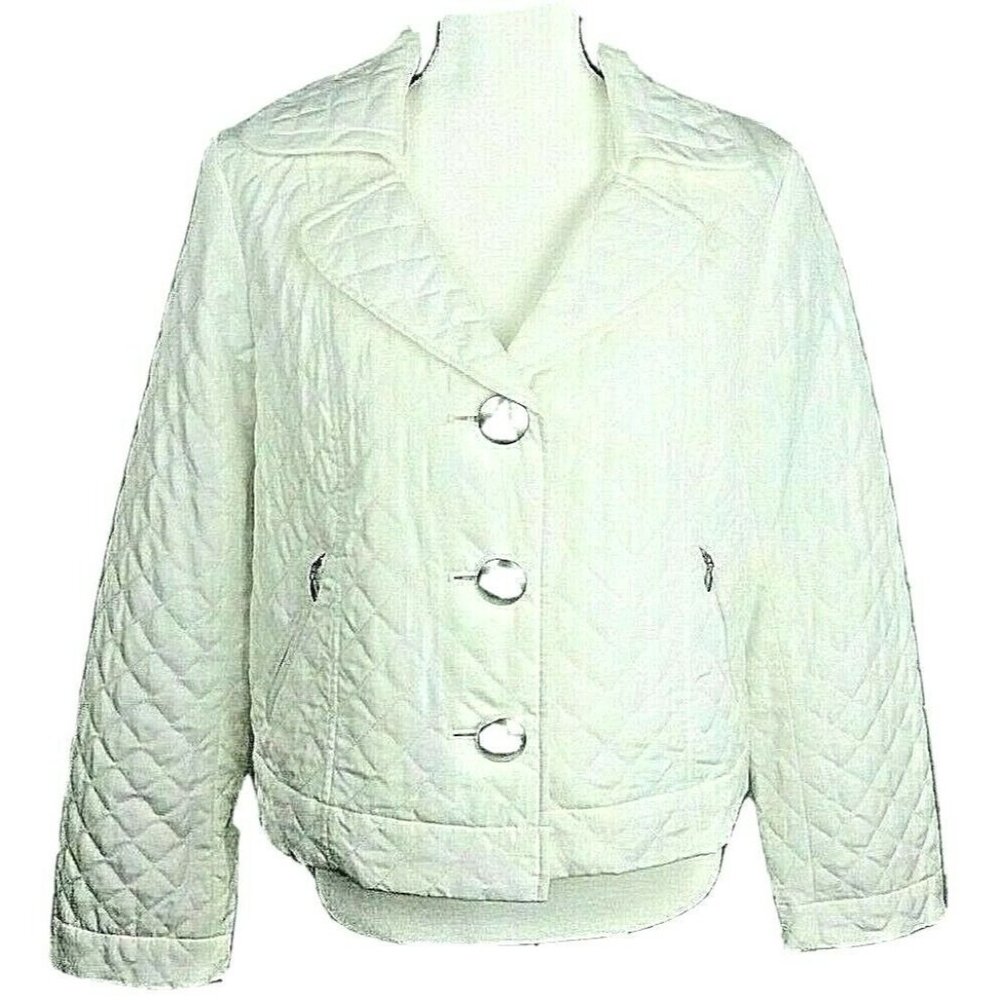 🌼RQT Quilted Jacket Size Small Lightweight Outdoors Off White Silver Buttons - Picture 2 of 9